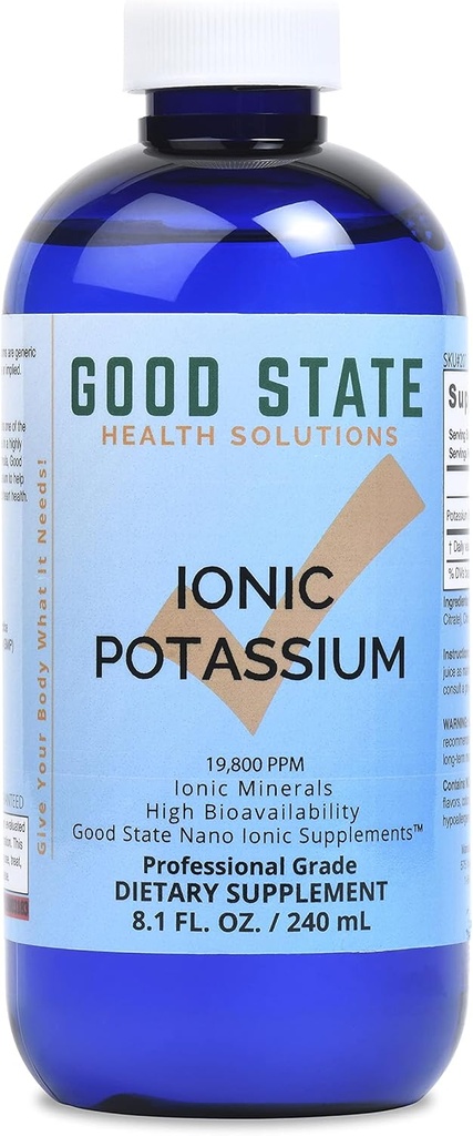 Potasio líquido de buen estado (48 porciones a 99 mg elemental, más 2 mg de ácido fulvic - 8 fl oz)
