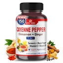 Cayenne Pepper 7 en 1 - - con Ginger, Turmeric, Cinnamon, Black Pepper - promueve la función del sistema digestivo (150 días de suministro (Pack of 1))