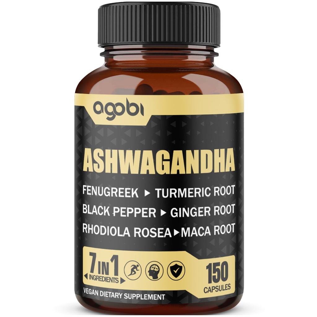 Ashwagandha Extracto Cápsulas 7 Ingredientes de hierbas 8050 mg - Fenugreek de Blended, Maca, Turmeric, Rhodiola, Ginger &amp; Black Pepper - Sleep, Spirit, Immune & Energy Support - 5-Month Supply
