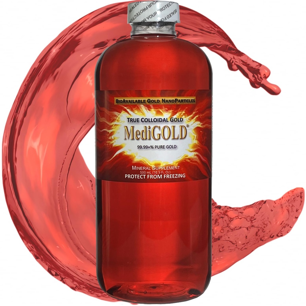 MediGOLD® True Colloidal Gold AuNP Suplemento Nutricional - 500 mL en Botella de plástico transparente