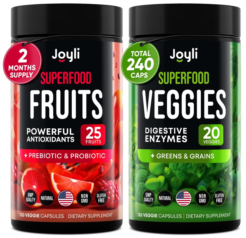 Suplemento de frutas y verduras - Suplemento de fibra alta para la inmunidad, Gut & Energy - Super Reds &amp; Super Greens Suplementos con raíz de malvavisco - 240 Redes y Super Greens Powder Superfood Capsules