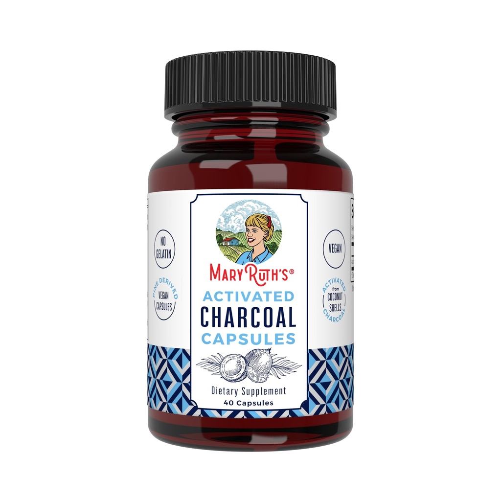 MaryRuth Organics Activated Charcoal Capsules ← Substance Adsorption ¦ Derived from Coconut Shells ¦ Vegan Capsules from Pine Trees ← Non-GMO TEN Gluten Free ← 40 Count