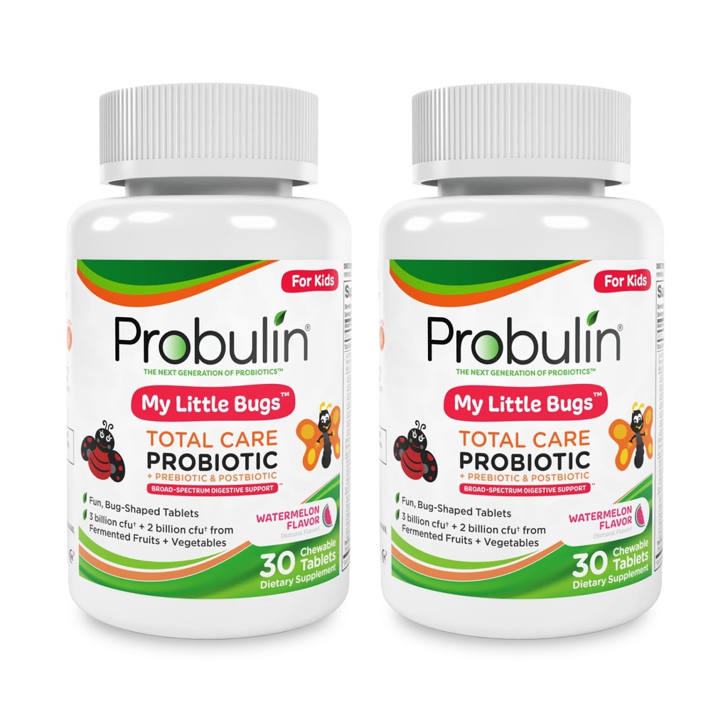 Probulina Cuidado Total Mis Pequeños Errores Prebióticos, Probióticos & Postbióticos - 5 Billones CFU - 15 Strains - 30 Tabletas Chewable (Twin Pack)