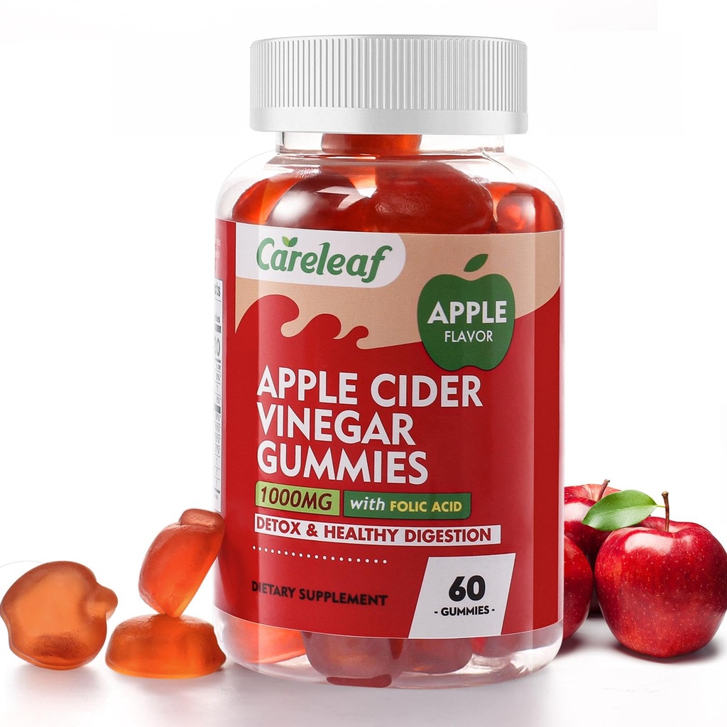 Manzana Vinagre Gummies 60 cuenta con 1000 mg AVC con vitamina B6 Vitamina B12 para Metabolismo, Digestión, Detox, Gut &amp; Immune Health