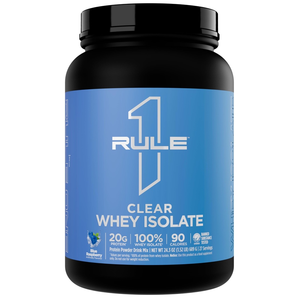 Regla 1 Borrar el aislamiento Whey - 20g Proteína de aislamiento completo, más de 9g EAAs, 300 mg de minerales electrolitos, 90 calorías, luz, crisis y sabor refrescante (27 piezas, frambuesa azul)