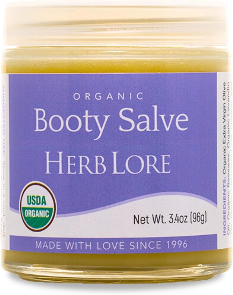 Herb Lore Organic Booty Salve – Natural Soothing Ointment – Herbal Comfort Cream para áreas sensibles, delicadas y picazón (3,4 oz)