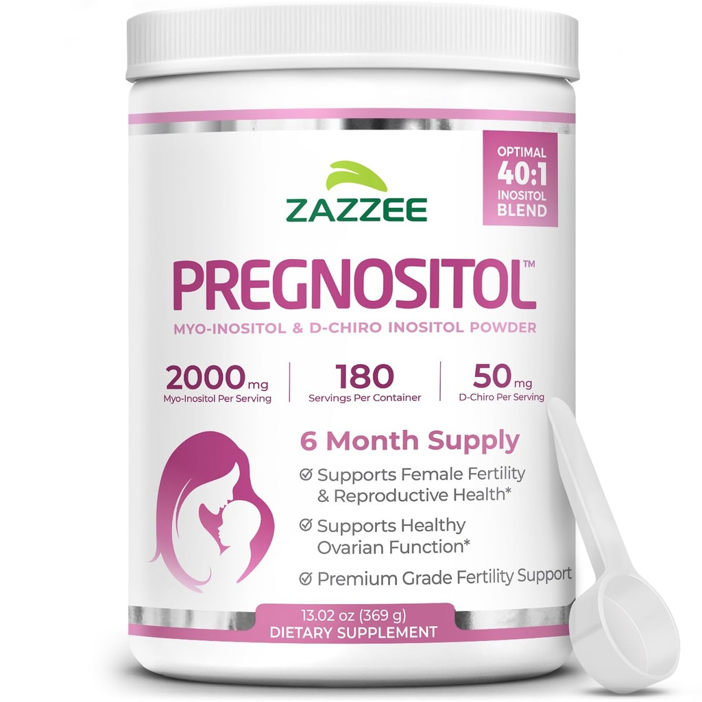 Zazzee PREGNOSITOL Powder, 6 Month Supply, Myo-Inositol y D-Chiro-Inositol 40:1 Fertility Blend, Free Scoop for Exact Dosage, Premium Balanced Formula, 183 Servings, Vegan, All-Natural y Non-GMO