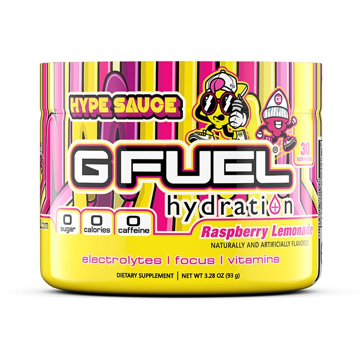 G Fuel Hype Sauce Supreme Hydration, Electrolyte Powder Mix for Energy & Focus, Sugar y Caffeine Suplemento gratuito con Vitaminas y Minerales Esenciales, Raspberry Lemonade Flavor, 3.3 oz - 30 Servings