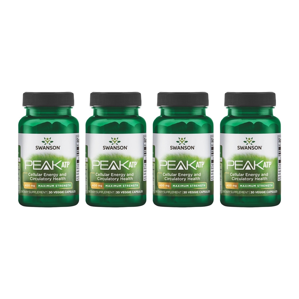 Swanson Maximum Strength Peak ATP-Natural Supplement Promoting Cellular Energy Support-Supports Physical Performance and Promotes Healthy Blood Flow Support-(30 Veggie Capsules, 400mg Cada) 4 Pack