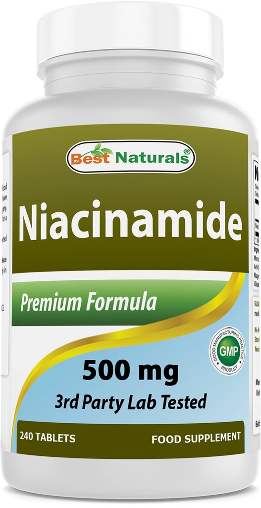 Mejores Naturales Niacinamide 500mg 240 Tablets (Apto para Vegetariano) - Forma de Niacina (Vitamin B3)