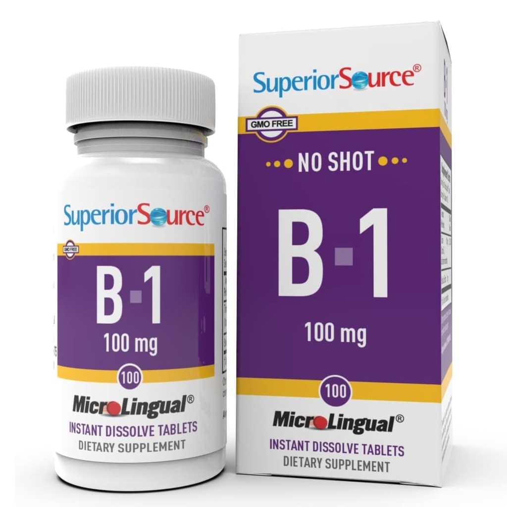 Fuente superior B-1 100 mg - Suplemento de vitamina B apoya la energía saludable y el crecimiento - Nervous " Digestive System Support Formula with Thiamin - 100 Sublingual Dissolving Tablets