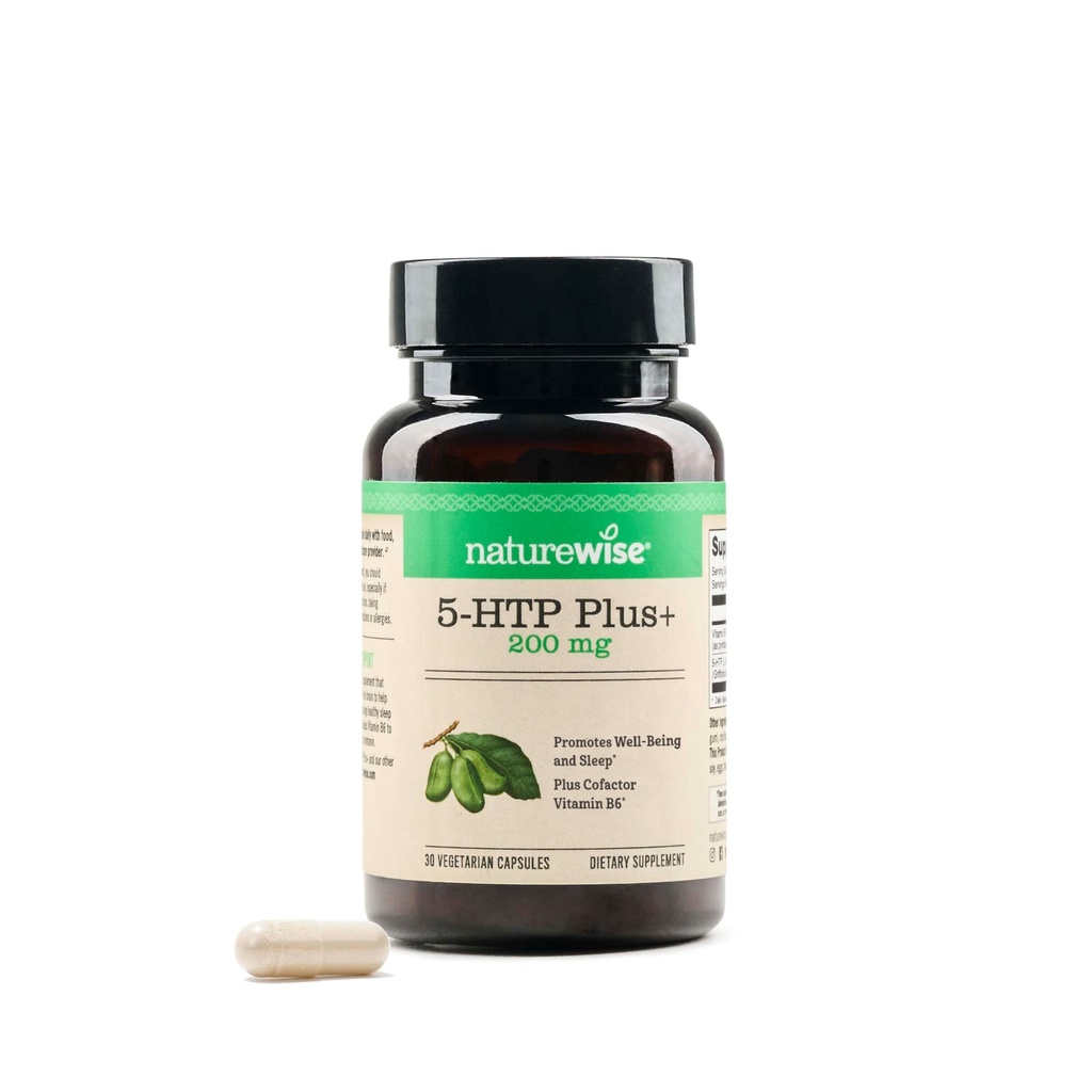 NatureWise 5-HTP 200mg Suplemento de Griffonia Semillas con Cofactor Vitamina B6 - Mood Support and Natural Sleep Aid for Adults - Delayed-Release, Vegan - 30 Conde[1-Month Supply]