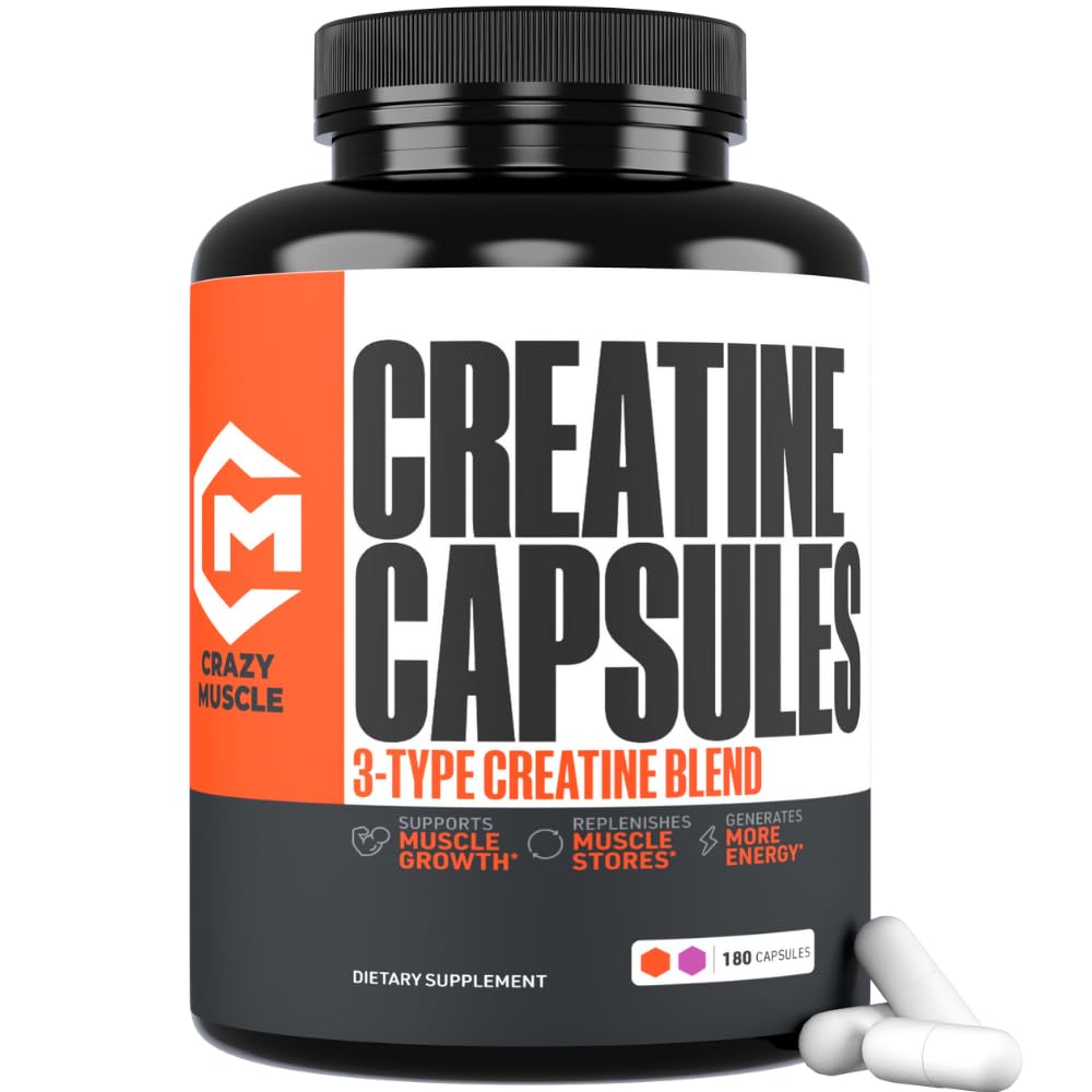 Cápsulas de crema, 5g Premium 3X ThreeAtine Pre Workout Bulk Muscle Mass Gainer, alta absorción fácil de tomar píldoras de monohidrato de crema potencia óptima alternativa para hombres mujeres, 180 cápsulas
