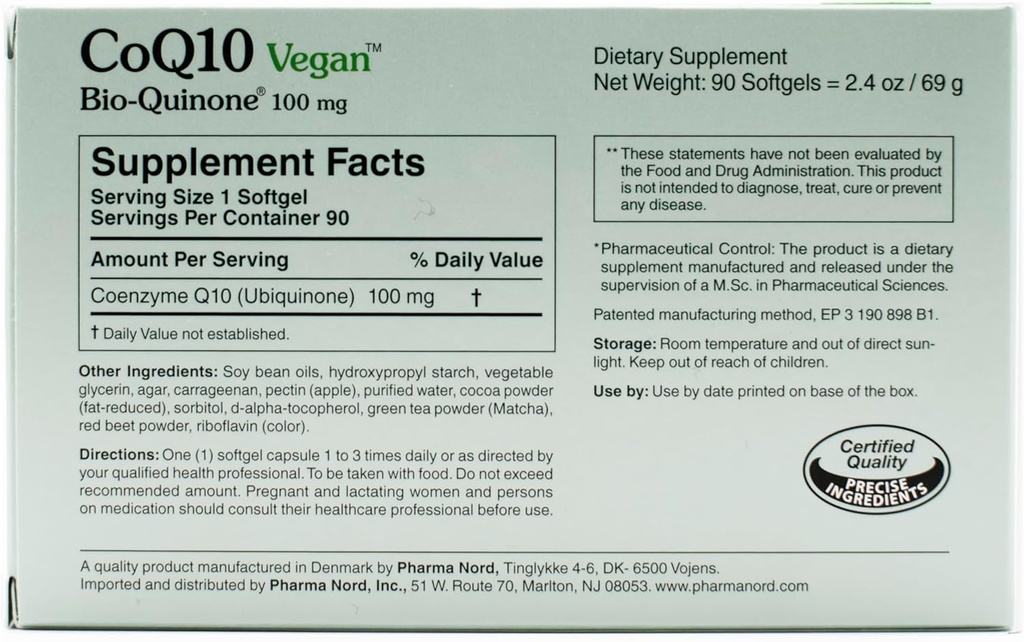 CoQ10 Vegan Bio-Quinone 100 mg, 180 Softgels ← Premium Coenzima de base vegetal Q10 Suplemento con ingredientes no transgénicos para la salud óptima