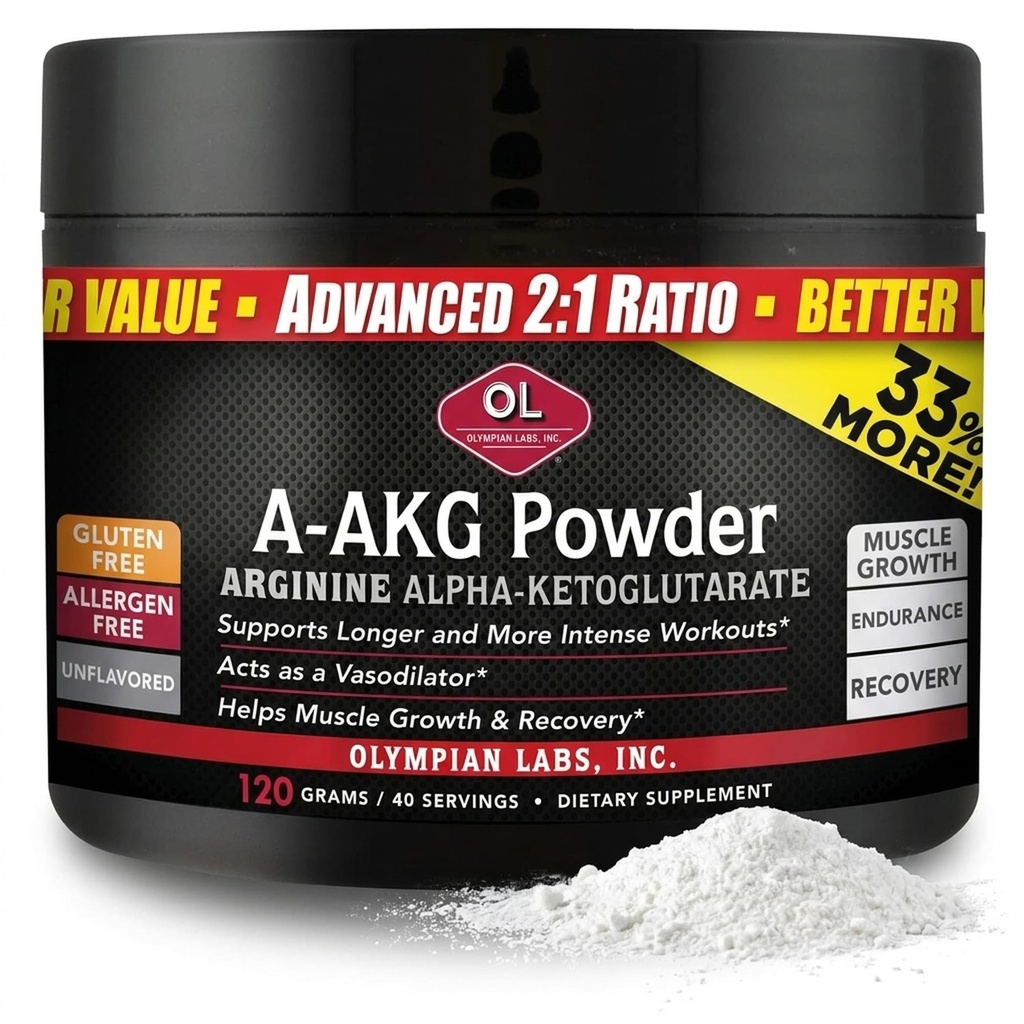 Laboratorios Olímpicos PSN A-AKG Powder para la salud masculina, energía y rendimiento nutricional deportivo, 40-3g Servimientos, 120 Gram Jar