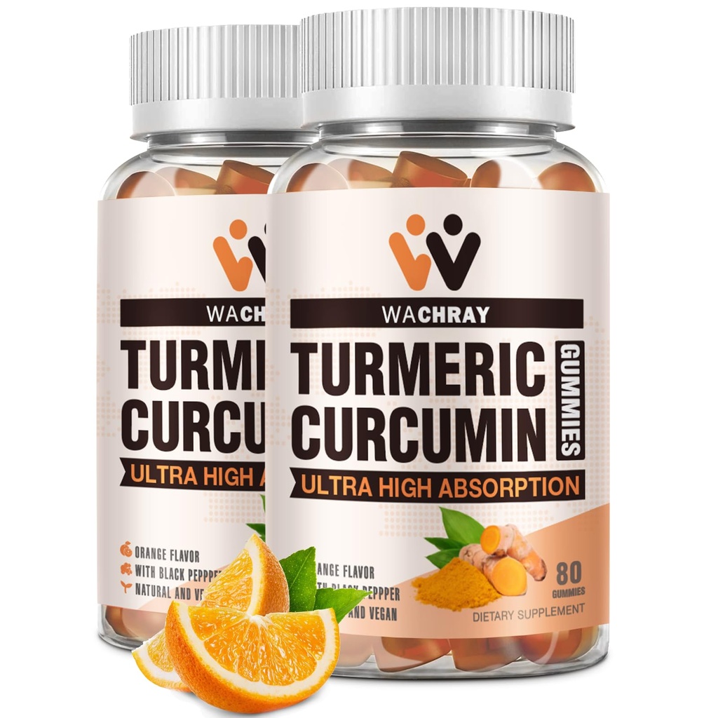 Gummies de Curcumina Turmérica con Ginger &amp; Black Pepper Extract - 2 Pack Tumeric Gummy Suplementos para Inflamación de Dolor Soporte de Salud Conjunto - Vegan, Orgánico, Sin Gelatina - para Adultos y Niños