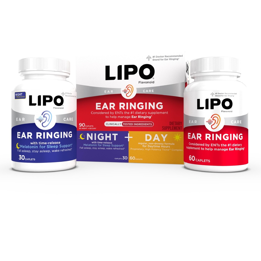 Lipo Flavonoid Day & Night Combo Kit, Tinnitus Relief for Ring Ears, Lipo Flavonoid Plus " Lipo Flavonoid Night with Melatonin " Vitamin C, 90 Caplets