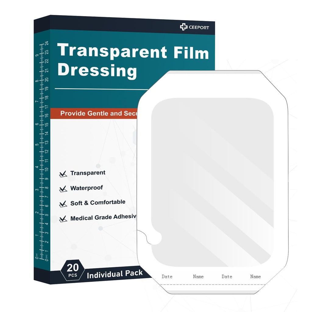 Transparent Film Dressing 6'' x 8''', 20 Packs A prueba de agua Bandage Patches adhesivos, Parches de la cubierta de la herida para la ducha quirúrgica posterior, IV Shield, Tatuaje Bandage