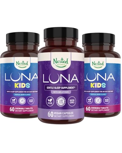 Nested Naturals Luna Kids Sleep Supplement (60 Chewable Tablets) & Luna Natural Sleep Aid (60 Vegan Capsules)