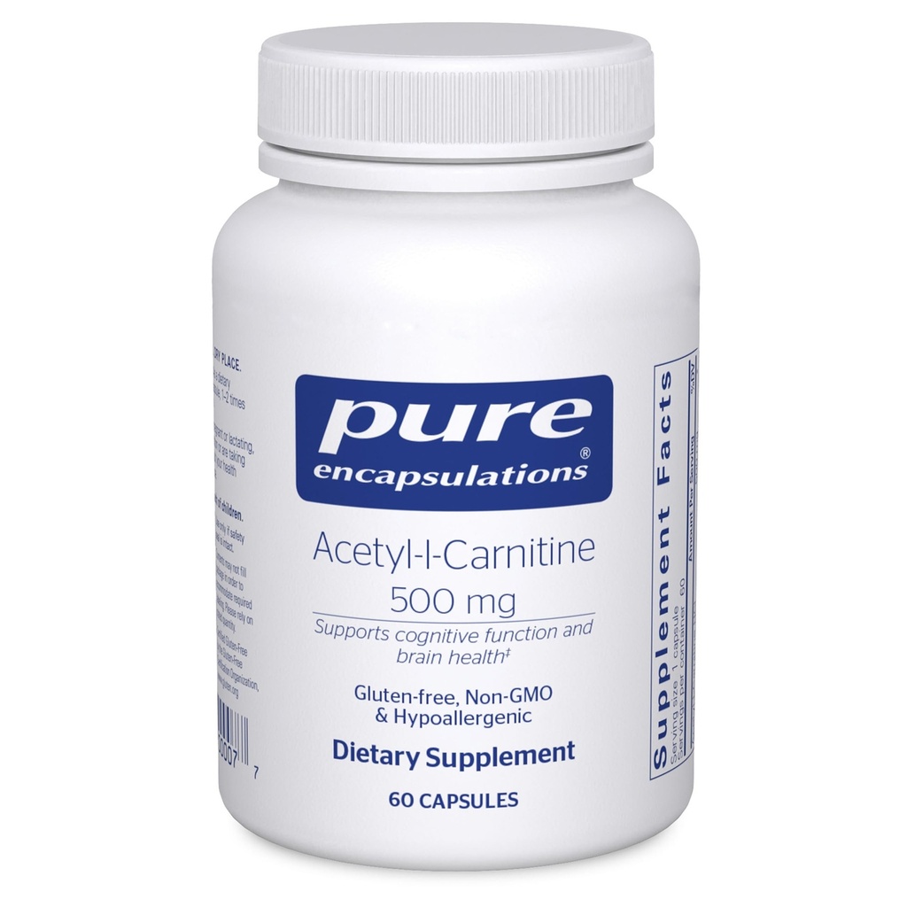 Encapsulaciones puras Acetyl-L-Carnitine 500 mg - Memory & Brain Supplement - Brain Support & Focus* - Gluten Free " Non-GMO - 60 cápsulas