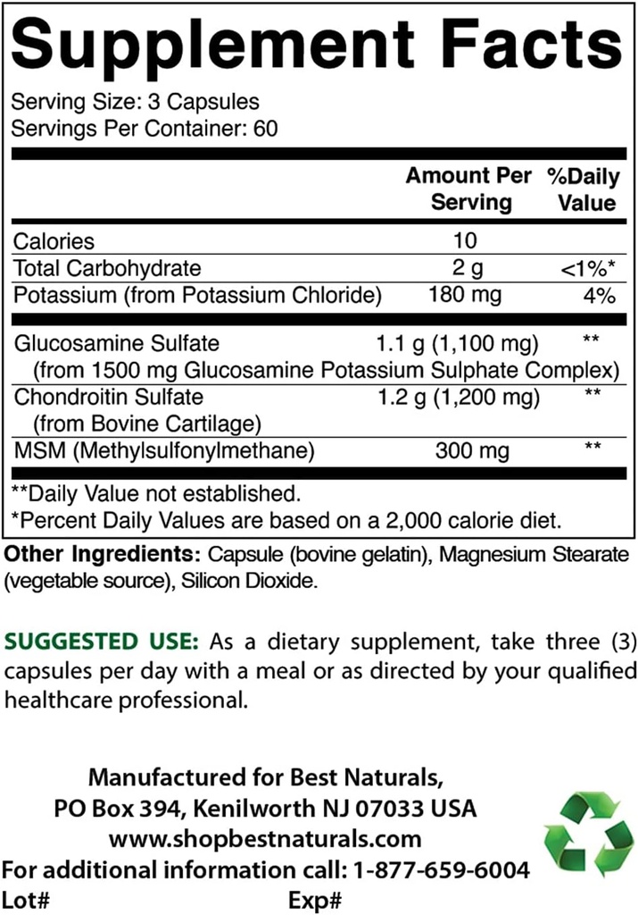 Mejores Naturales Glucosamina Condroitina y MSM &amp; Vitamina D3 2000 UI