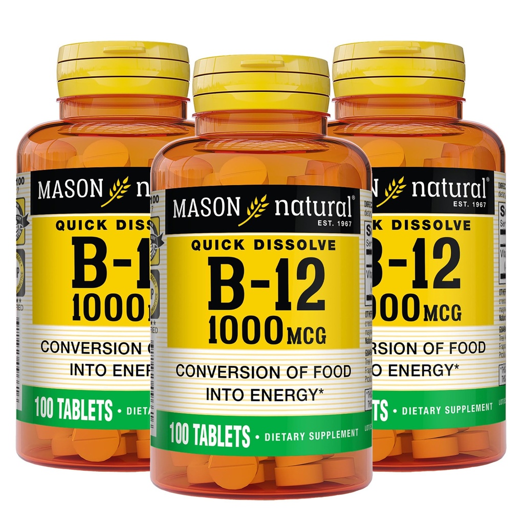 MASON NATURAL Vitamin B-12 1000 mcg Quick Dissolve, 300 Day Supply for Healthy Conversion of Food into Energy (3 Pack)