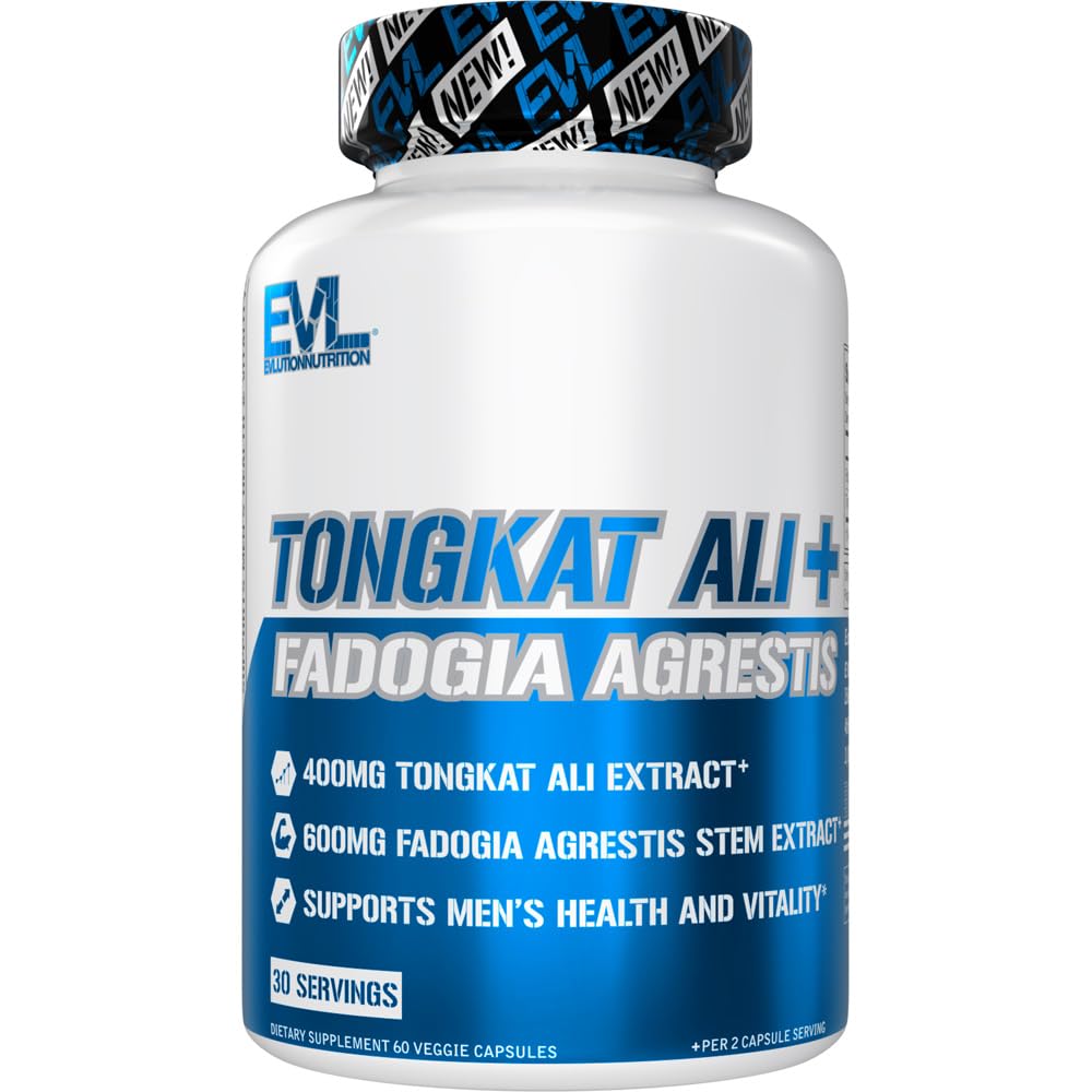 Evlution Nutrition Tongkat Ali + Fadogia Agrestis - Salud de los hombres + Vitality Support - 400mg Tongkat Ali + 600mg Fadogia Agrestis Stem Extract - Workout Supplement - Vegetarian Capsules - 30 Servings