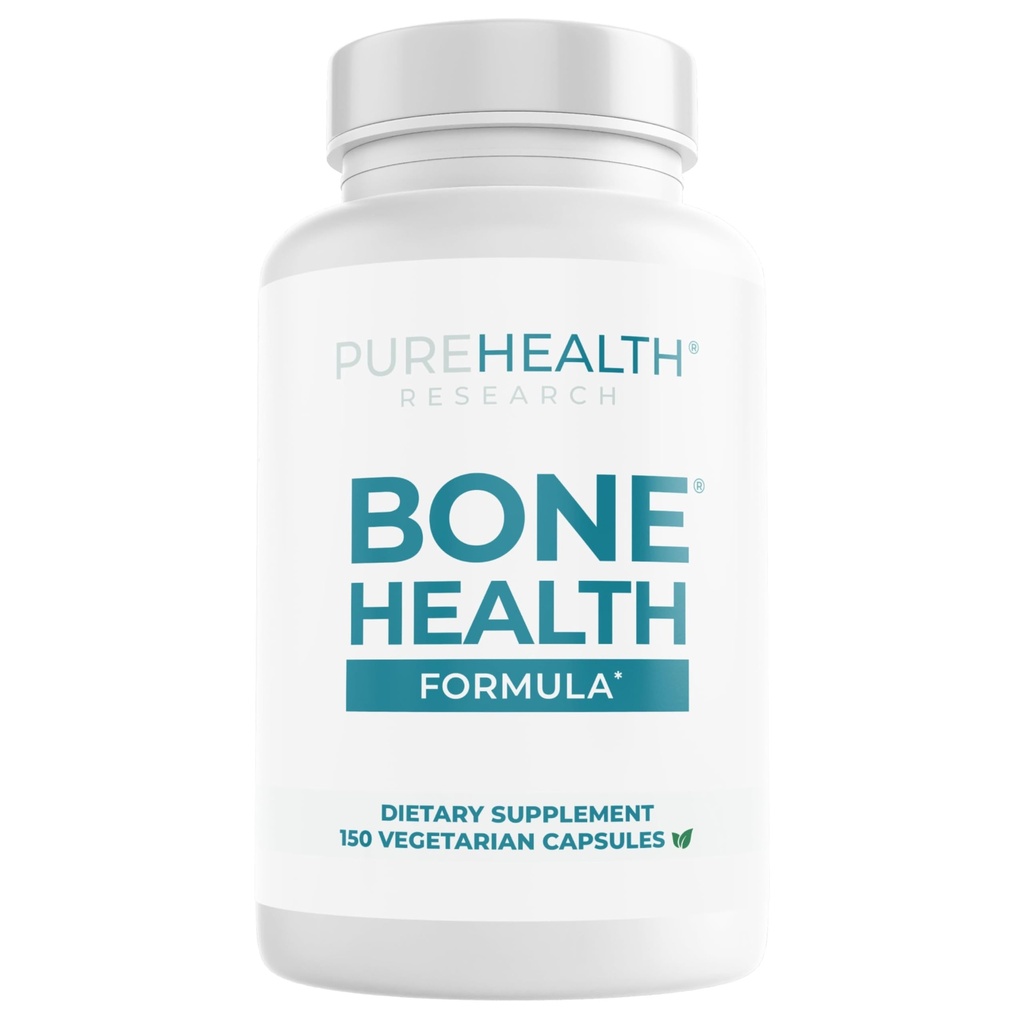 PUREHEALTH RESEARCH Bone Health Formula Calcium &amp; Magnesium Supplement - with Iron, Zinc, Copper, Vitamin D, C, K2 &amp; More - Bone &amp; Joints Vitamins for Women &amp; Men, 150 Capsules