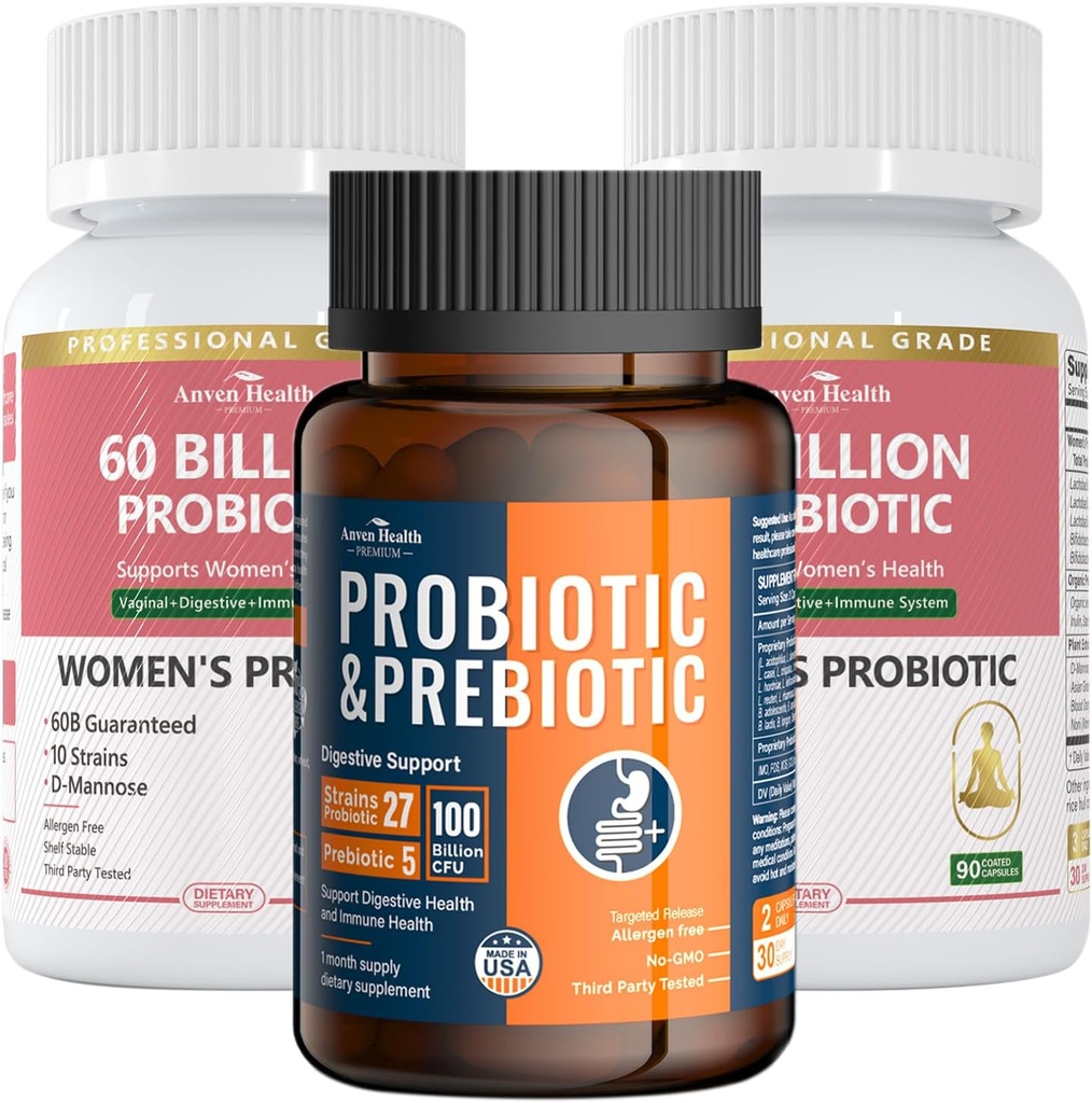 Gut Health Support Bundle: 2 Botellas de Probióticos para Mujeres + 1 Botella de Probióticos Universales – Salud Digestiva, urinaria e Inmunitaria para Mujeres