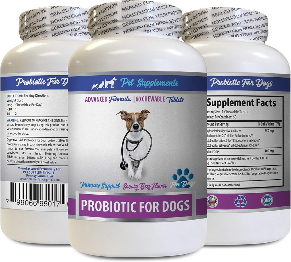 Defensa Digestiva para Perros - PROBIOTICS for Dogs - Gut saludable - Stop Gas Diarrhea and Bad Breath - Digestive Boost - Probióticos para perros chewables Orgánico - 1 Botella (60 Treats)