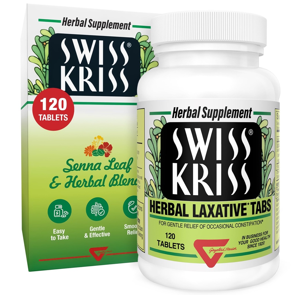 Suizo Kriss Herbal Laxative Tablets, Gentle & Natural Laxatives for Constipation Relief for Adults &amp; Children Over Age 6, Works in 6-12 Hours, Senna Laxative, 120 Tablets Total