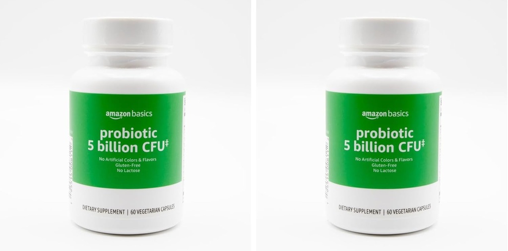 Básico Probiótico 5 Billones CFU, 8 cepas probióticas con 60 mg Blend prebiótico, 60 Contar cápsulas vegetarianas, 2 meses de suministro, soporta la digestión saludable (antes Solimo) (Pack de 2)