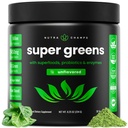 NutraChamps Super Greens Powder Premium Superfood ← 20+ Organic Green Veggie Whole Foods ¦ Wheat Grass, Spirulina, Chlorella ANTE Antioxidante, Enzyme Digestivo &amp; Blends Probióticos (9.0 Oz, Desflavorado)