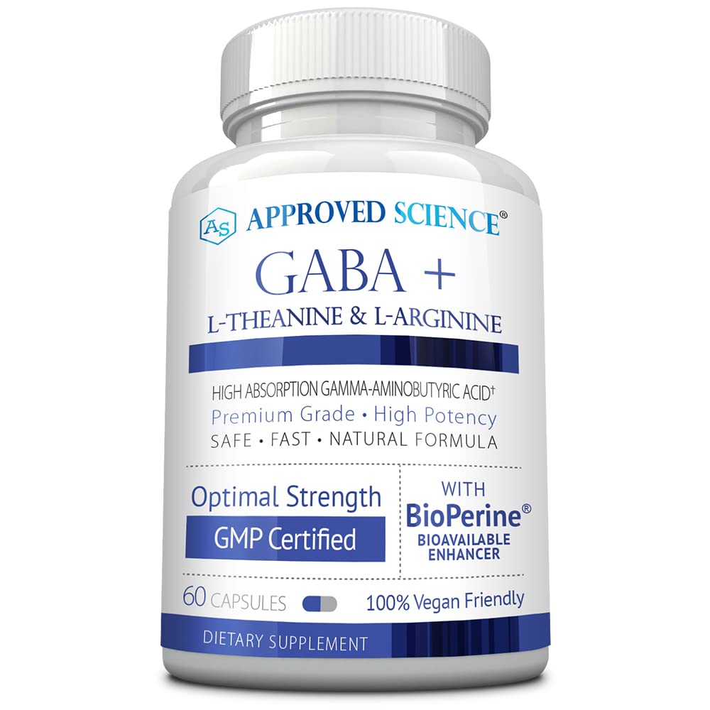 Ciencias aprobadas GABA+ - Fomentar la calma, mejorar el sueño, aumentar el humor - GABA, L-Theanine, L-Arginine, vitamina B6, BioPerine - alta absorción - 60 cápsulas - Vegan