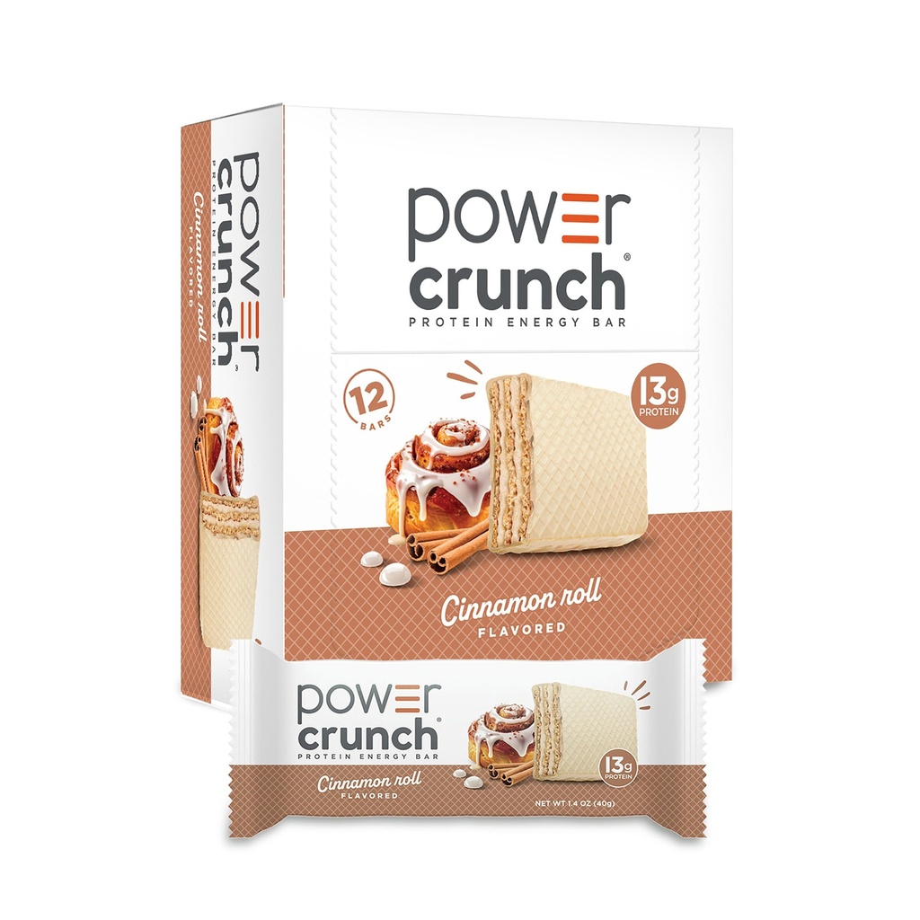 Power Crunch Protein Wafer Bares, High Protein Snacks with Delicious Taste, Cinnamon Roll, 1.4 Ounce (12 Count)
