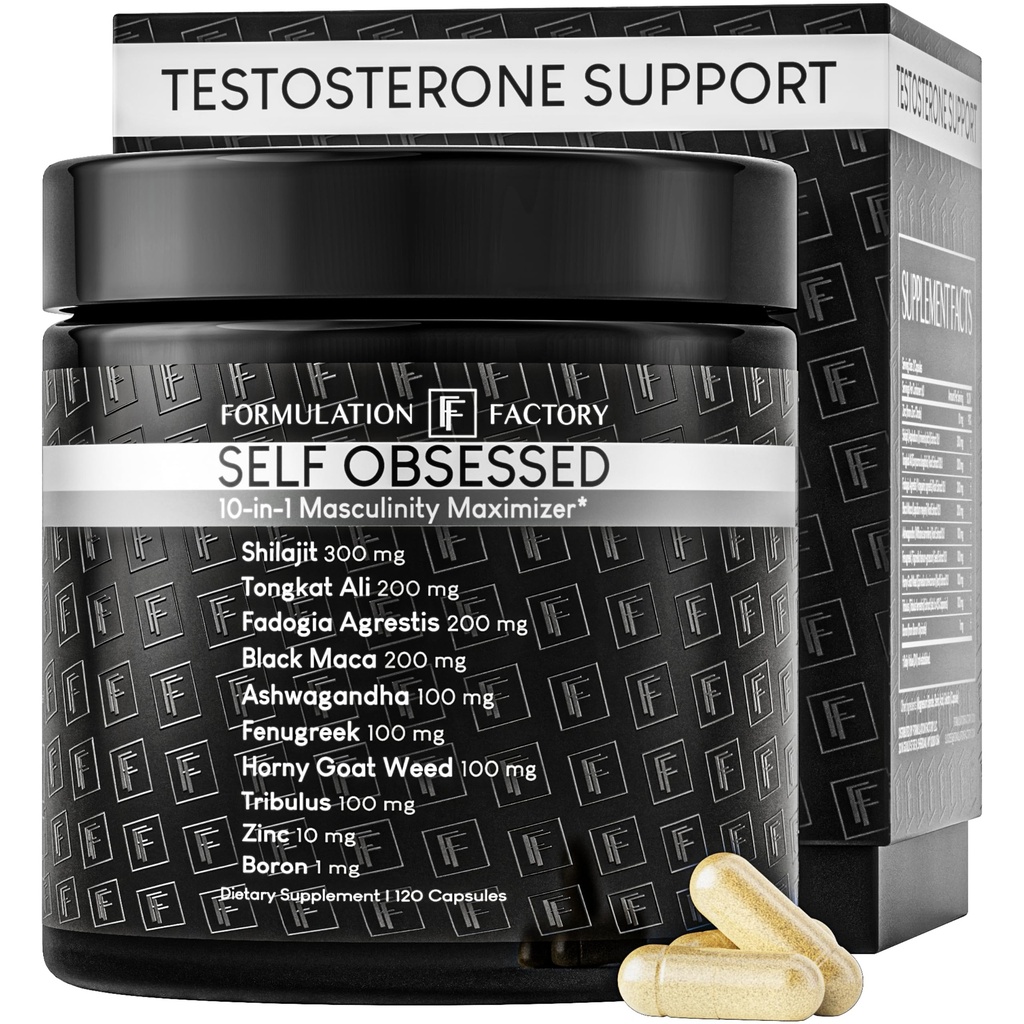 Fórmula Fábrica Auto Obsesionado 10 en 1 Masculinidad Maximizador Suplemento, Shilajit para Hombres, Tongkat Ali, Ashwaganda, Fenugreek Muscle Growth, Energy, Drive, Strength, Recovery 2 Month (Pack of 1)