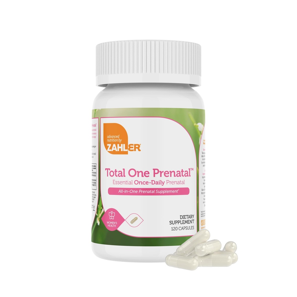 Zahler - Total One Prenatal Vitaminas para Mujeres (120 Conteo) Daily Multi Vitamina Prenatales con ácido fólico, hierro, zinc &amp; 19 Otras vitaminas esenciales &amp; Minerales - Kosher Pre Natal Multivitamin Capsules