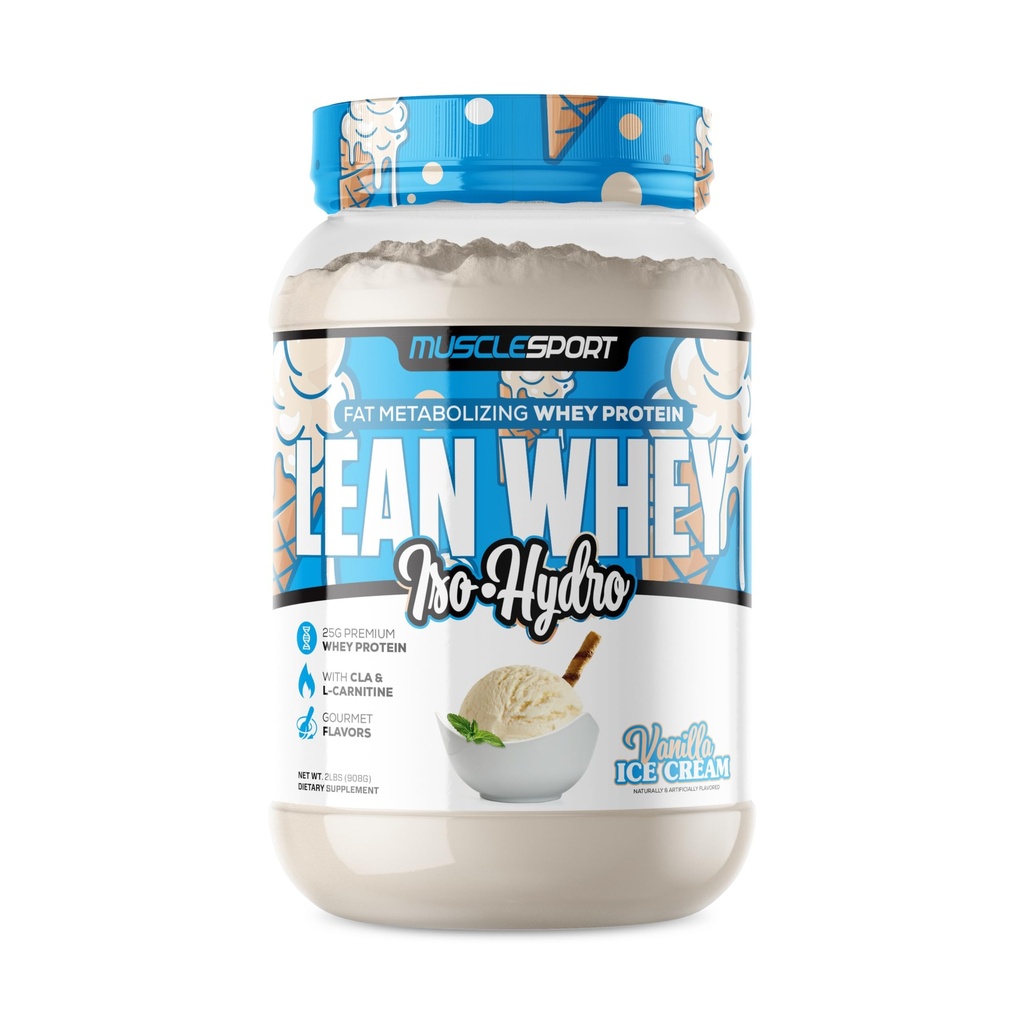 Musclesport Lean Whey RevolutionTM Protein Powder - Whey Protein Isolate - Baja Calorie, Baja Carb, Bajo Gordo, Sabores Increíbles - 25g Proteína por Scoop (2LB, Vainilla)