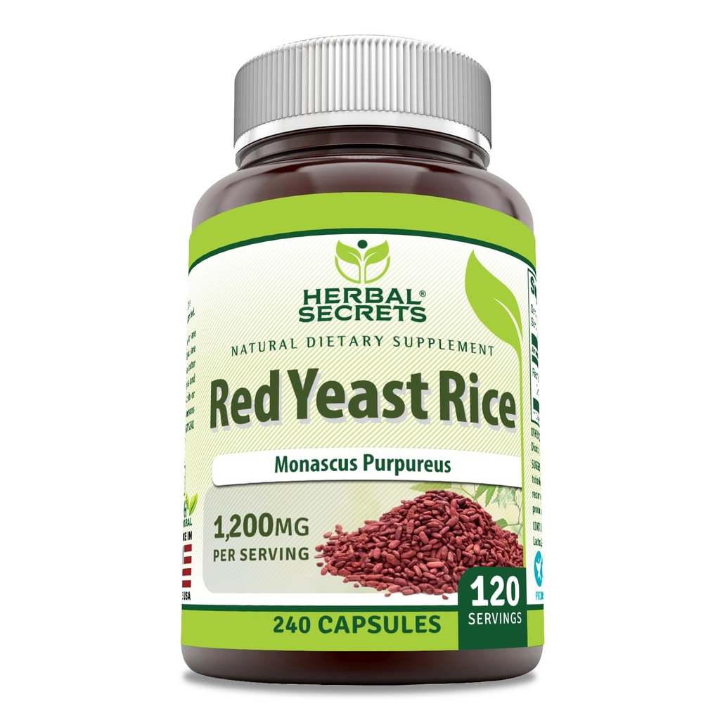 Herbal Secrets Red Yeast Rice 1200 Mg per Serving, 240 Veggie Capsules Suplemento Silencio No-GMO Silencio Gluten Free ← Made in USA