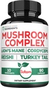 Satoomi 10in1 Lions Mane Supplement Complex - Blended with Cordyceps Sinensis, Reishi Mushroom, Turquía Tail Mushroom & Otros - 90 Cuenta para 3 meses