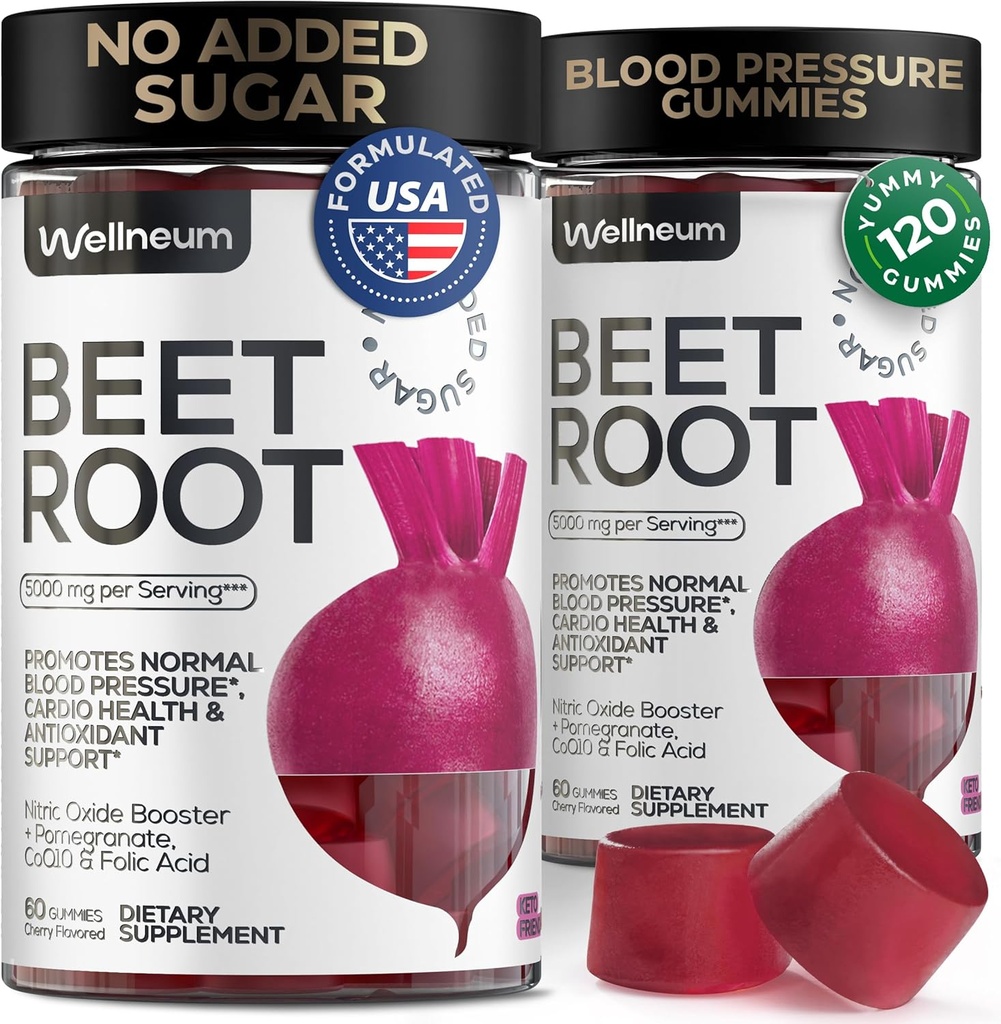 Cereza Flavored Beet Root Chews Enhanced - Gummies (60) para Nitric Oxide Boost - Suplemento Superfood con Nitrates - Maintains Healthy Blood Pressure Levels