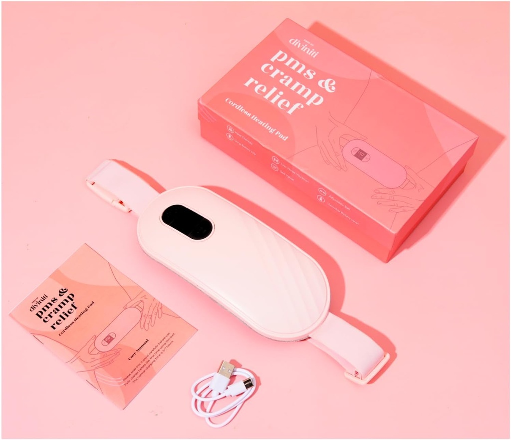 Parrilla de calefacción portátil para calambres de período - Puntos calambres Alivio Menstrual Calefacción Pad Vibración Calefacción Pad para Dolor, Batería recargable, Cordless - Wireless Calefacción Pad con Masajeador