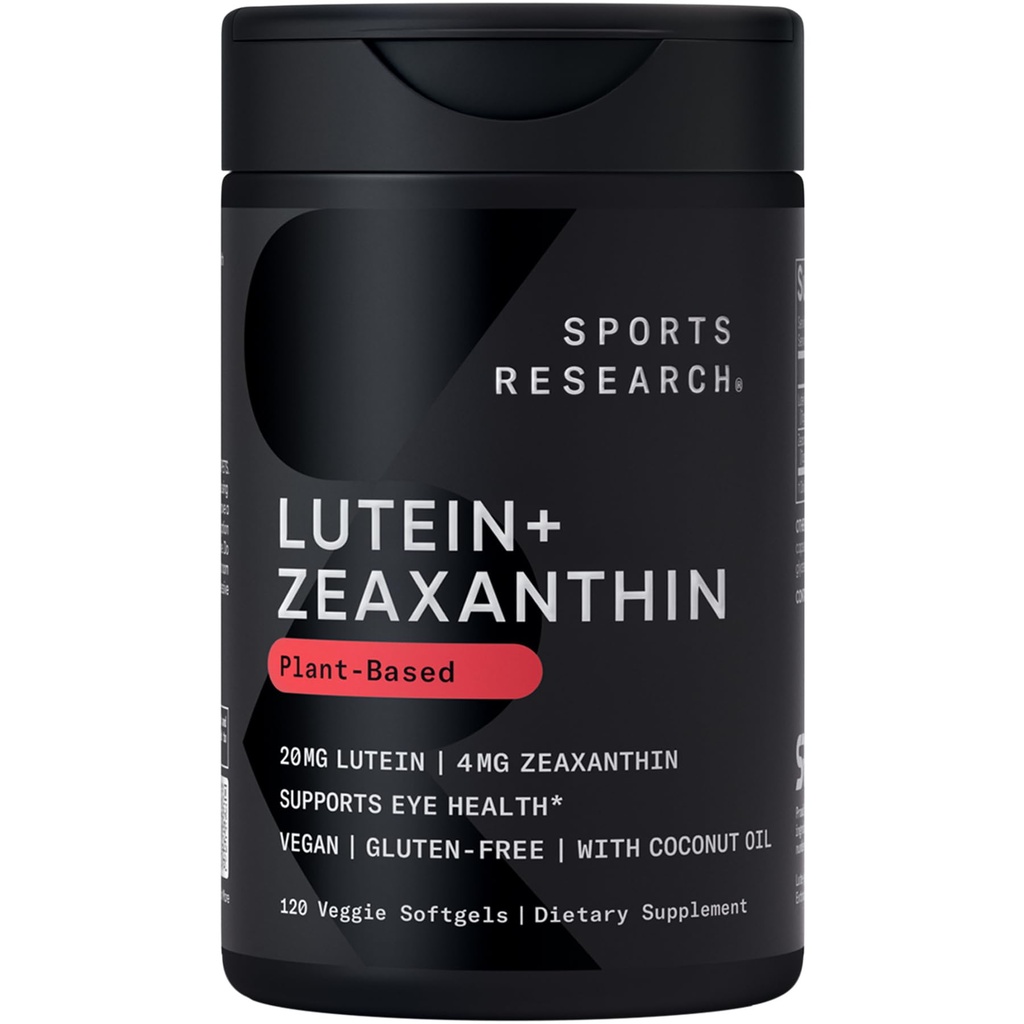 Sports Research® Lutein y Zeaxanthin Capsules - Complemento de Apoyo a la Salud Ocular Hecho con Lute-Gen® y aceite de coco orgánico - Vegan Friendly " Non-GMO Verified - 120 Veggie Softgels