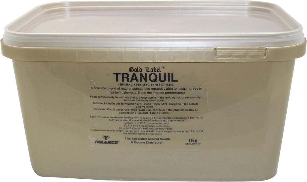 Tranquil, Suplemento de caballo, etiqueta de oro, calmas caballos nerviosos, 1KG