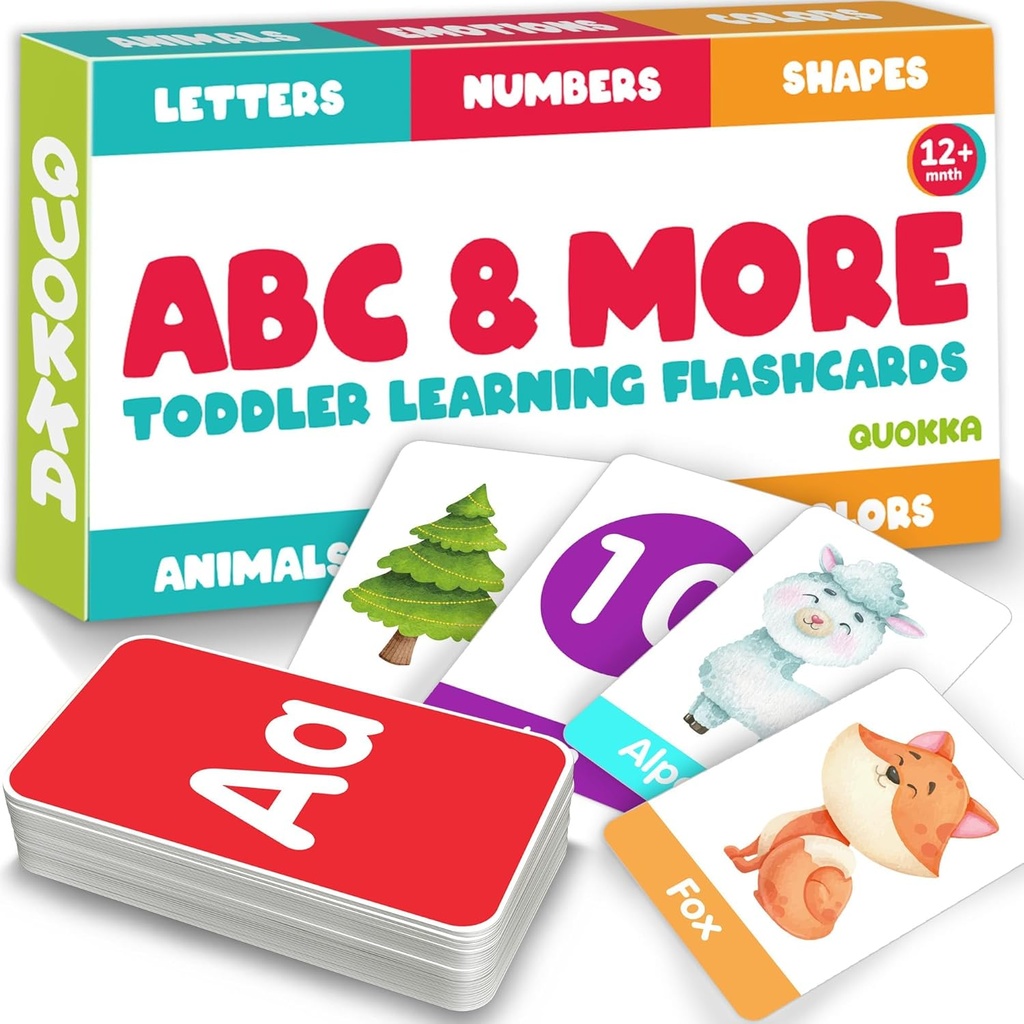 ABC Learning Flash Cards for Toddlers 2-4 Years Old - 60 Flashcards Edades 1-3-5 de Quokka - Números de alfabeto Colores Cartas Animales aprender Actividades - Primeras Palabras Juego educativo