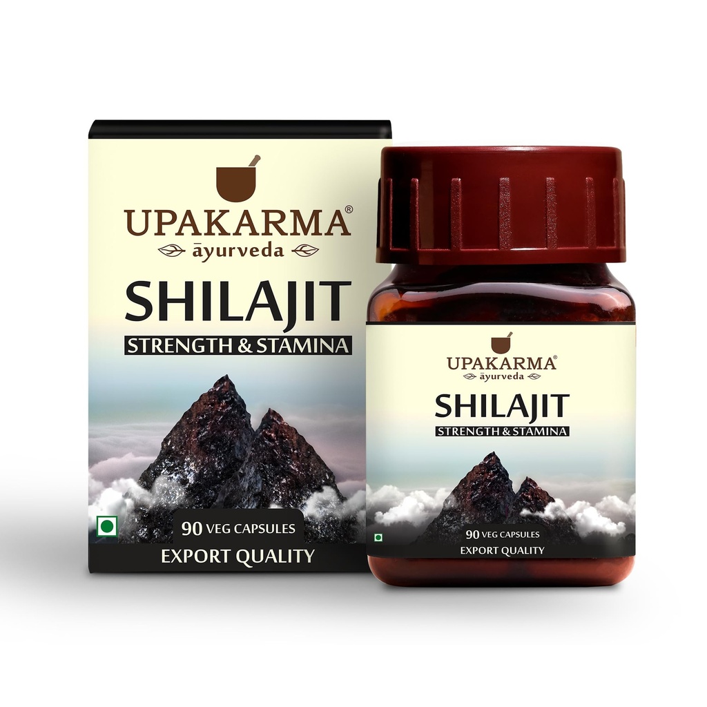 Upakarma Ayurveda 100% puro Shilajit 90 cápsulas para fuerza, resistencia, apoyo inmunológico, fuente natural de ácido fúlvico " Trace Minerals-1000 MG para 2 cápsulas (Dosis diaria), 45 días de suministro - paquete de 1
