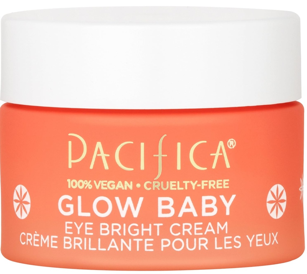 Crema de ojos brillantes del bebé Pacifica Glow – Vitamina C Crema bajo el ojo para círculos oscuros " Puffiness, Caffeine-Infused Eye Brightener for Tired Eyes Fragrance-Free 0,5 oz Clean Vegan Dermatologist Tested