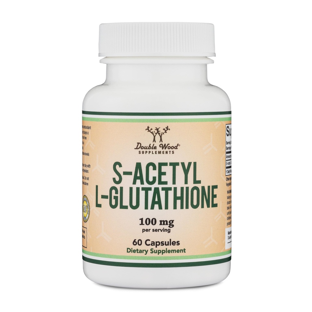 S-Acetyl L-Glutathione Capsules - 100mg, 60 Conde (Acetilada Glutathione Antioxidante - Más Absorbable que Glutathione y Liposomal Glutathione, Non-GMO y Gluten Free) por Madera Doble