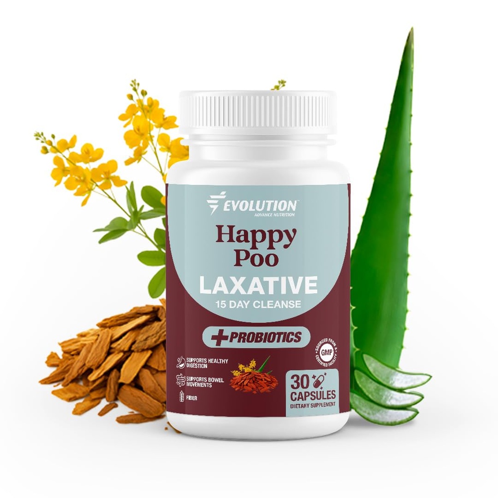 Laxantes naturales para el alivio del estreñimiento – Gentle Colon Cleanse with Probiotics & Fiber – Supports Digestive Health – Fast Acting for Women &amp; Men – 30 Capsules – Happy Poo