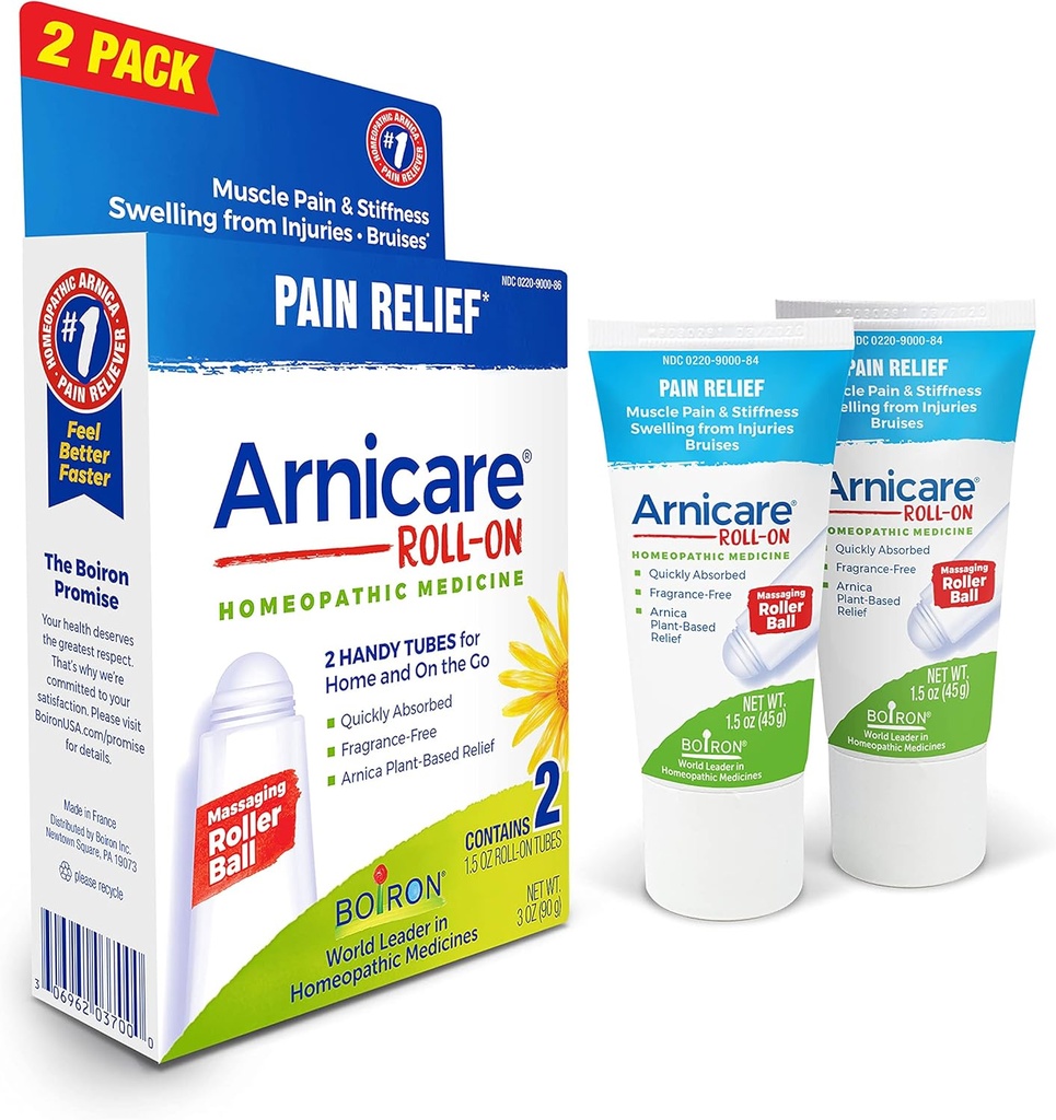 Boiron Arnicare Roll-On for Relief of Joint Pain, Muscle Pain, Muscle Soreness, and Swelling from Bruises or injury - Non-greasy and Fragrance-Free - 2 Count (Pack of 1)